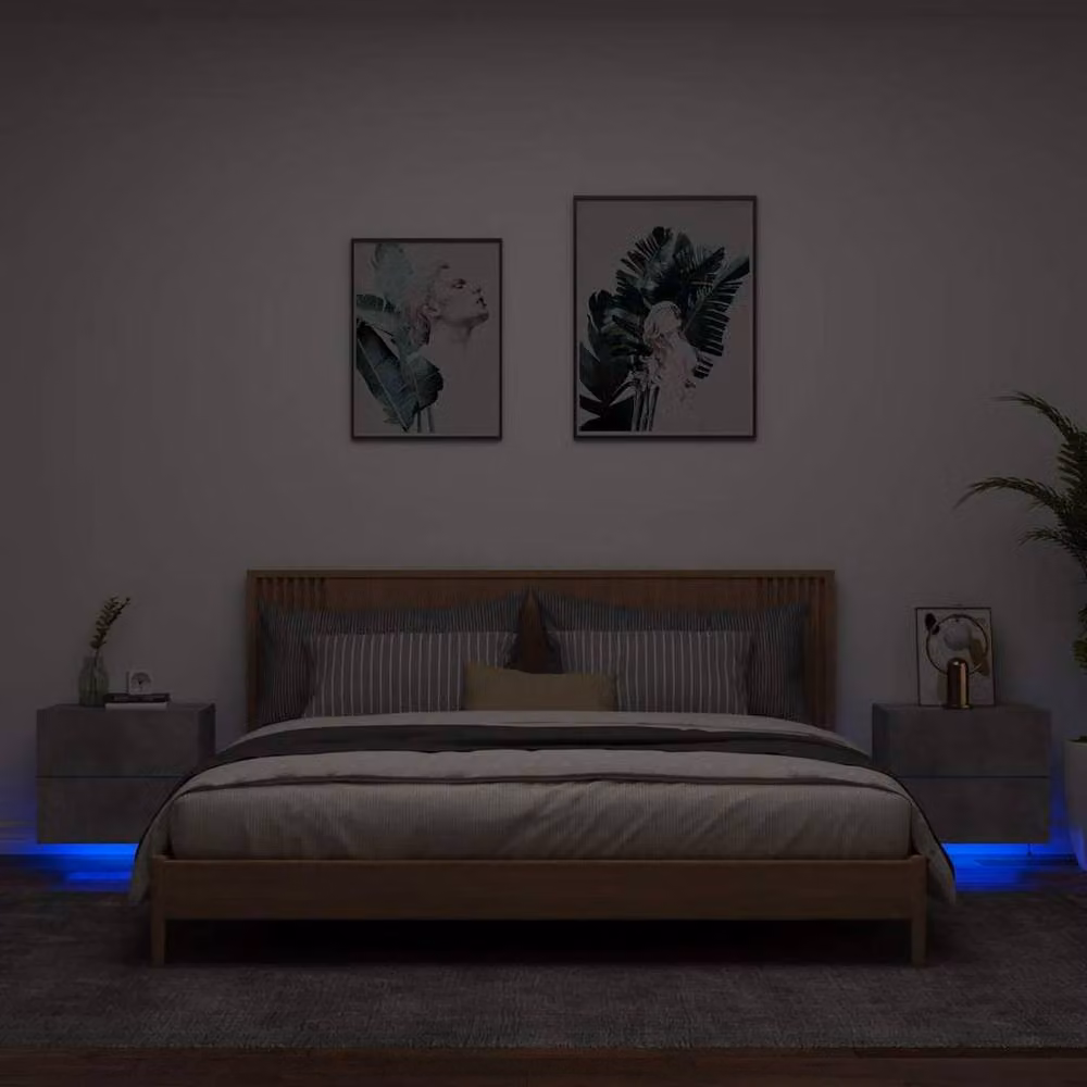 Berkfield Home Wall-mounted Bedside Cabinets with Integrated LED Lights, Set of 2, Concrete Grey – 2