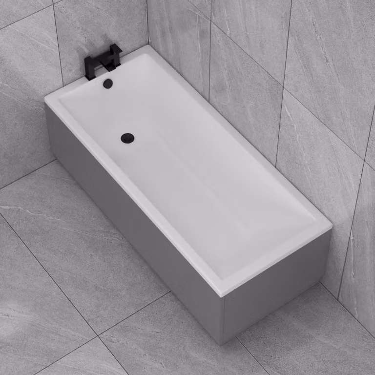 Cesar White Acrylic Square Single Ended Bath with Optional Indigo Grey Gloss MDF Panels
