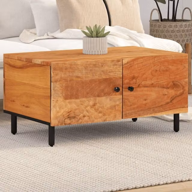 Berkfield Home Industrial Acacia Wood Coffee Table in Brown, W/D/H: 80 x 50 x 40 cm