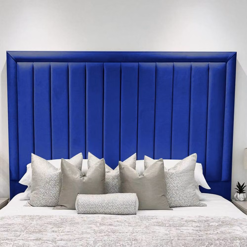 Living Comfort Bedz Hampton Upholstered Slatted Base Bed with 54-Inch Panel Headboard in Blue Velvet, W/D/H: 180 x 200 cm – 2
