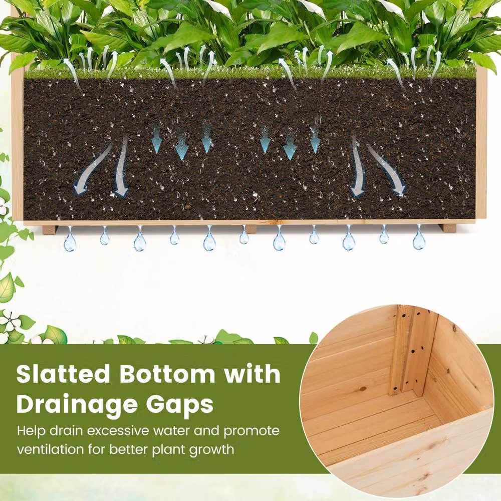 Gymax Wooden Raised Bed Planter in Brown, W/D/H: 103 x 98 x 34 cm – 3