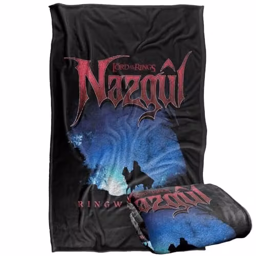 Warner Bros. Lord of the Rings Nazgul Ringwraith Silhouette Super Soft Fleece Throw Blanket, W/D/H: 91 x 147 cm, Black and Multicolour – 1