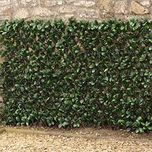 Garden Gear Artificial Hedge Trellis Privacy Screening Panel, Laurel Leaf, Green and Brown, W: 200 cm, H: 100 cm