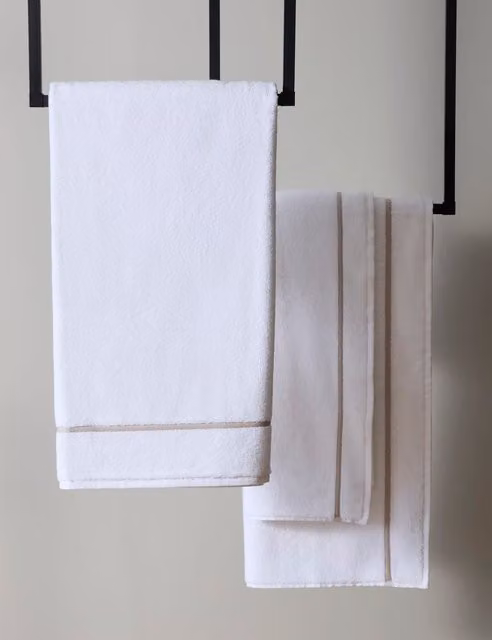 M&S Kelly Hoppen Beretta Stitch Cotton Towel in Beige and Taupe