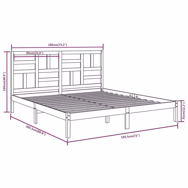 Berkfield Home Solid Wood Pine Bed Frame, Brown, W/D/H: 180 x 200 cm