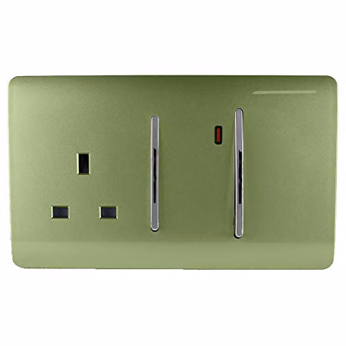 Trendi Switch Moss Green 45 A Cooker Switch and Single Plug Socket Combination with Neon Indicator – 2