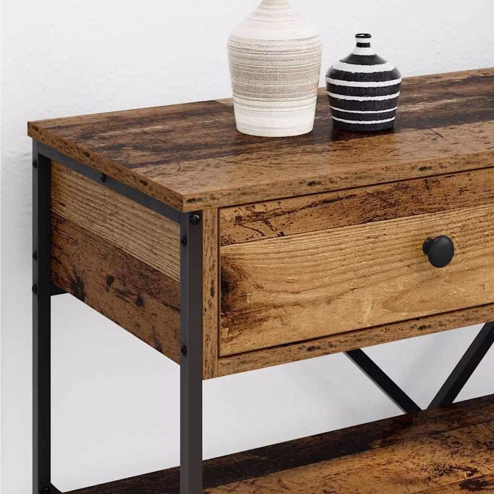 Berkfield Home Beautiful Console Table in Brown Old Wood, W/D/H: 100 x 34.5 x 75 cm – 4