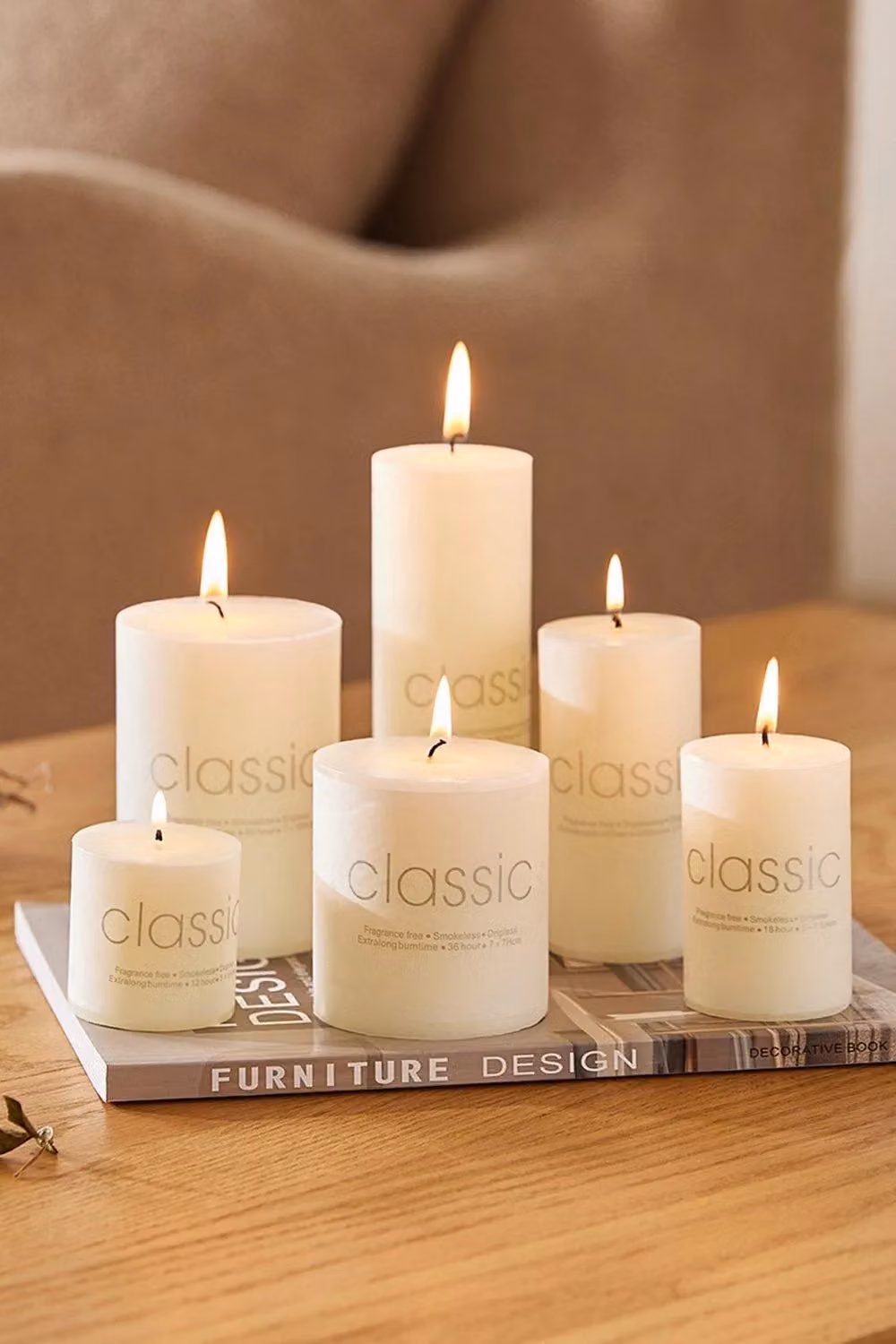 H&O Direct Set of 6 Unscented Pillar Candles in Ivory and Beige – 2