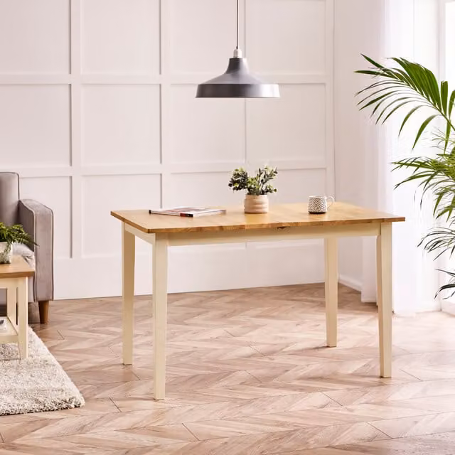FurnitureboxUK Salcombe Extending Rectangular Wooden Dining Table and 2 Whitby Dining Chairs in Cream