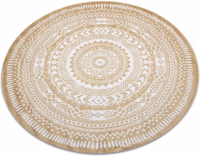 RugsX Fun Round Ethnic Boho Rug in Gold, Diameter: 120 cm
