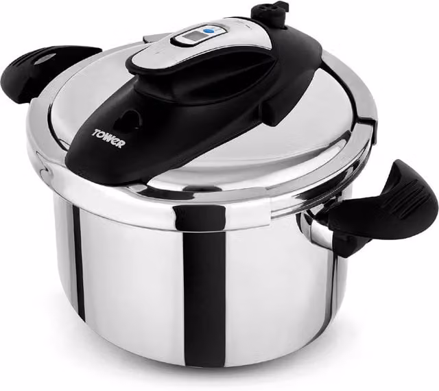 Tower One Touch Ultima 6L Pressure Cooker with Timer, Stainless Steel, Silver