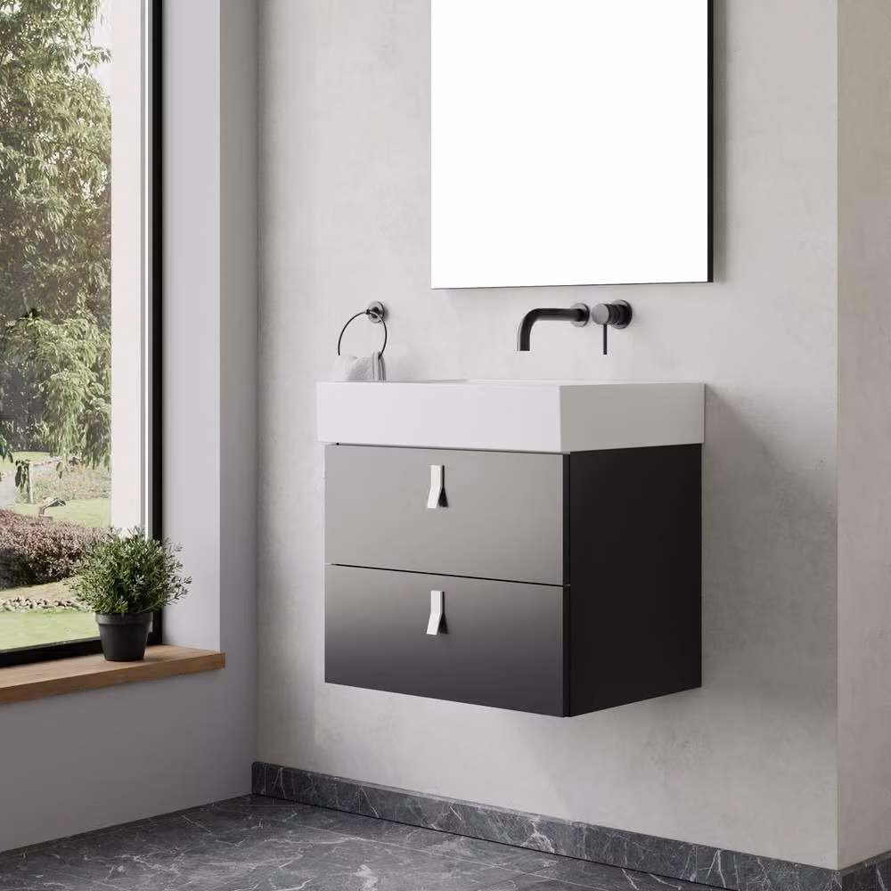 Banyetti Invicta 600mm Wall Hung Vanity with Veneto No Tap Hole Basin, Matt Black – 3