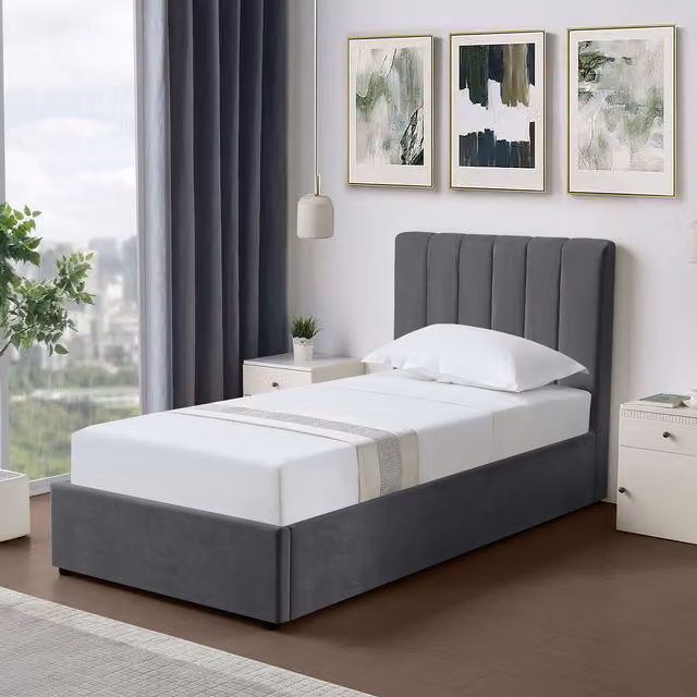 Artemis Home Evelynne Single Ottoman Bed Frame with Storage, Upholstered Fabric, Dark Grey, W/D/H: 90 x 190 cm