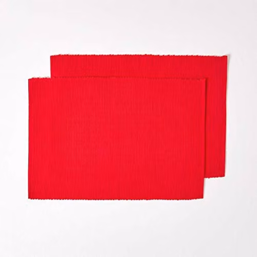 Homescapes Red Cotton Plain Placemats, Set of 2, W: 50 cm, D: 33 cm – 1