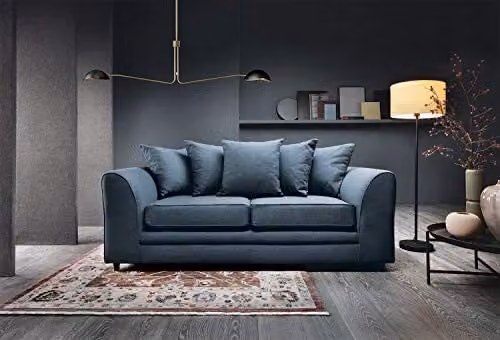 Abakus Direct Darcy 3 Seater Sofa in Petrol Blue Fabric with Solid Wood Frame, W: 180 cm, D: 89 cm, H: 90 cm – 1