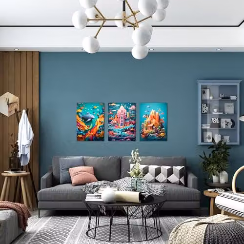 Simpa Fantasy SeaWorld 3 Panel Multicolour Canvas Wall Art – 4
