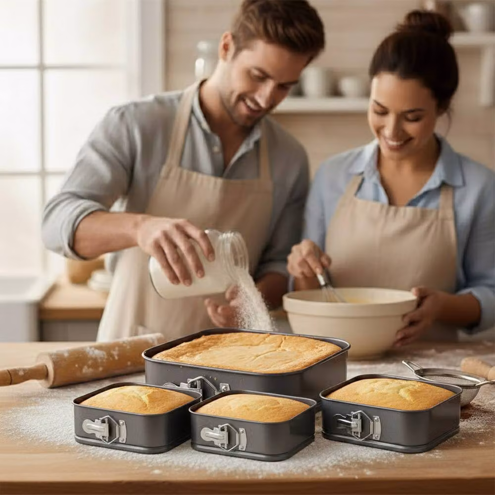 Crystals 5 Piece Square Non-Stick Steel Cake Tin Baking Set in Black – 3