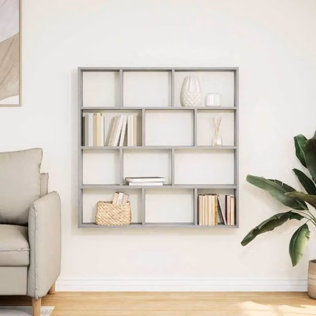 Berkfield Home Wall Mounted 12 Compartment Cube Shelf in Grey Sonoma Engineered Wood – 1