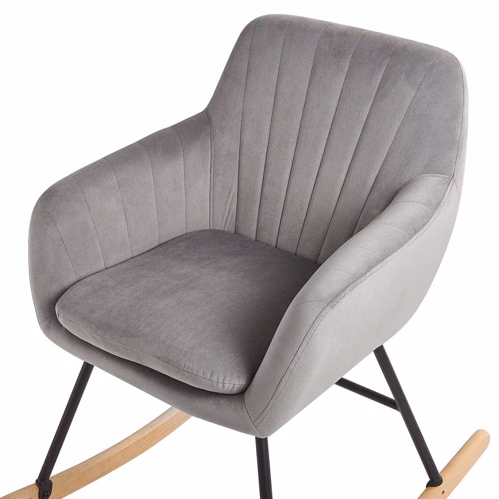 Wyld and Coco Grey Velvet Rocking Chair with Metal Frame and Armrests – 4