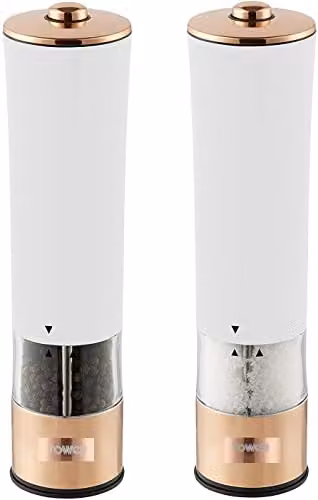Tower T847003RW Electric Salt and Pepper Mills, Stainless Steel, White, W/D/H: 5.6 x 5.6 x 22.5 cm