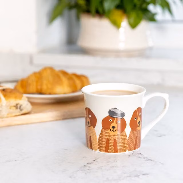 KitchenCraft Set of 4 Blue Fluted China Dog Ceramic Mugs