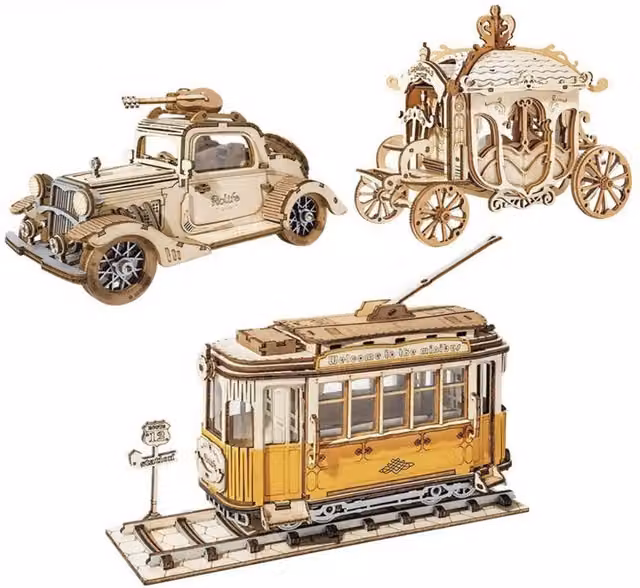 Syntego Vintage Car 3D Wooden Model Kit in Beige and Orange