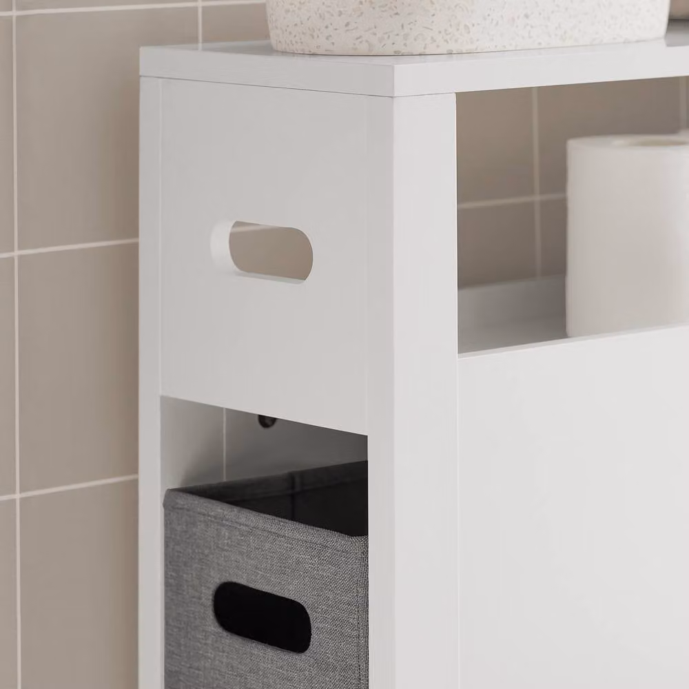 SoBuy Slim Freestanding Bathroom Side Cabinet with 2 Grey Baskets in White – 3