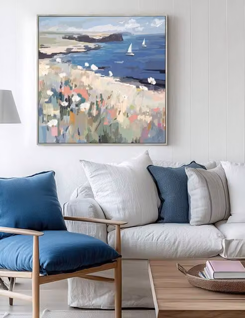 Gallery Direct On the Breeze Square Framed Floral Canvas Wall Art in Multicolour