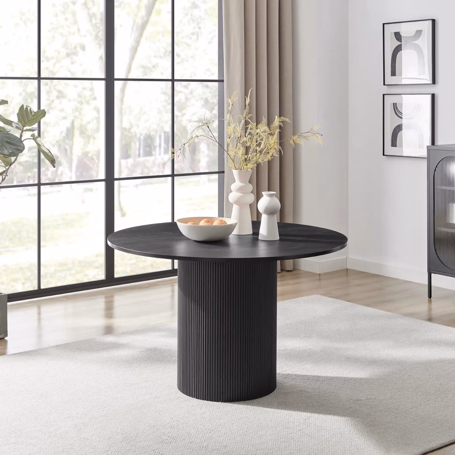 FurnitureboxUK Penrose Round Wooden Pedestal Dining Table in Black, Diameter: 120 cm – 2