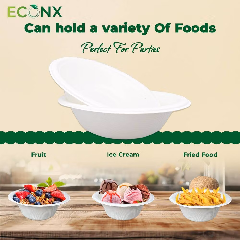ECONX 300 Pack Biodegradable Bagasse Bowls, 180ml, White – 2