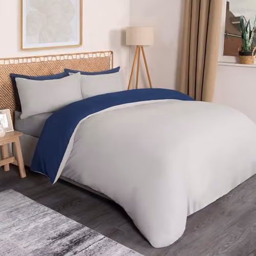 OHS Reversible Plain Microfibre Duvet Cover and Pillowcase Set in Navy and Grey, Single Size, Duvet Cover: 135 x 200 cm, Pillowcase: 50 x 75 cm – 5