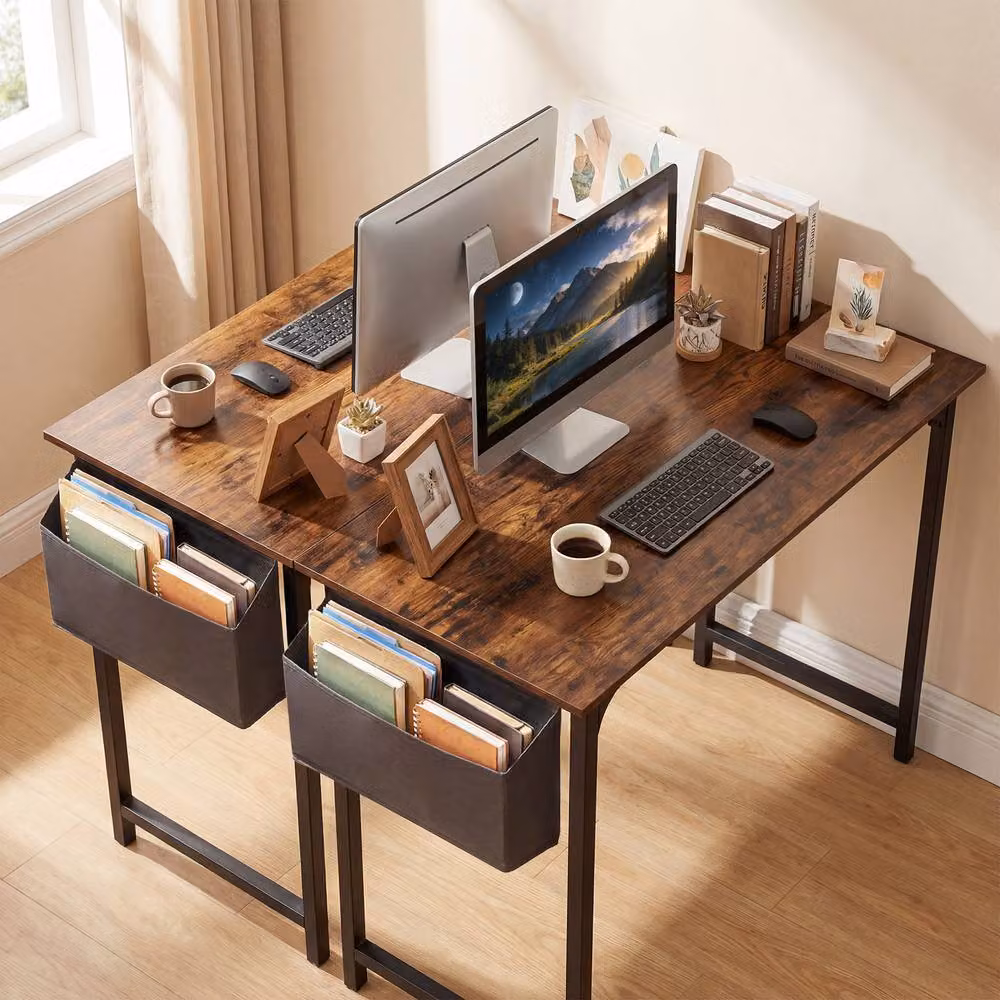 Gymax Small Computer Writing Desk with Storage Bag in Brown – 6