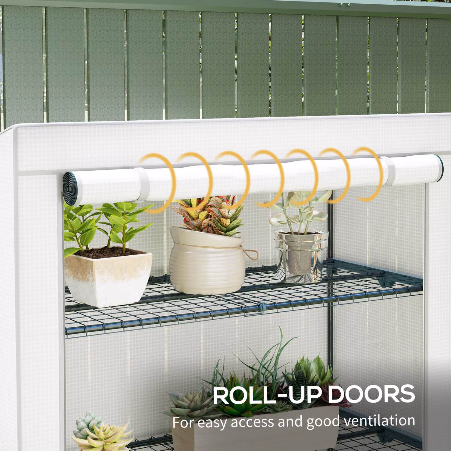 Outsunny 4 Tier Lean-to Mini Greenhouse with Reinforced PE Cover and Roll-Up Door, Grey, W/D/H: 110 x 50 x 171 cm – 5