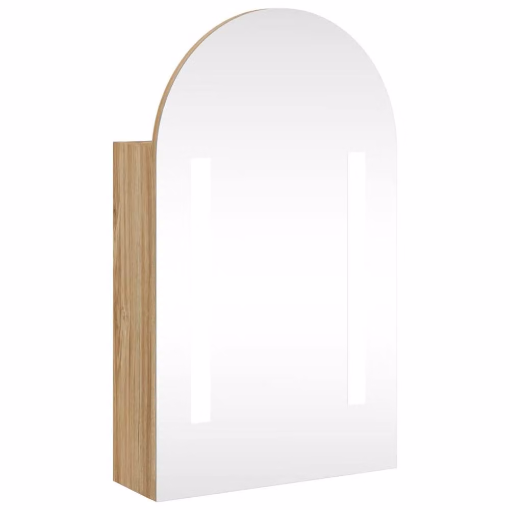 Berkfield Home Arched Oak Bathroom Mirror Cabinet with LED Light, Brown, W: 42 cm, D: 13 cm, H: 70 cm – 2