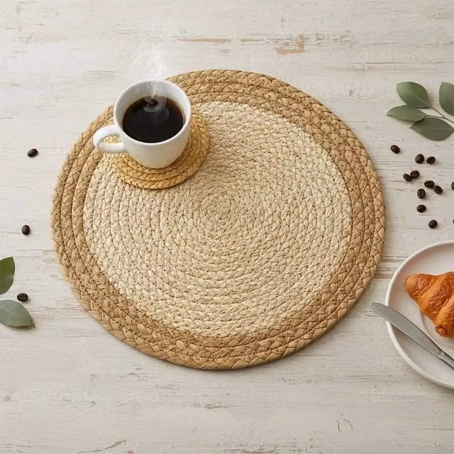 NESTLUNE Set of 6 Woven Round Table Mats in Beige, Diameter: 30 cm