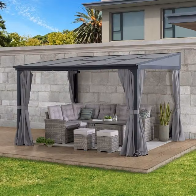 Sunjoy Wall Mounted Lean-to Pent Gazebo in Grey