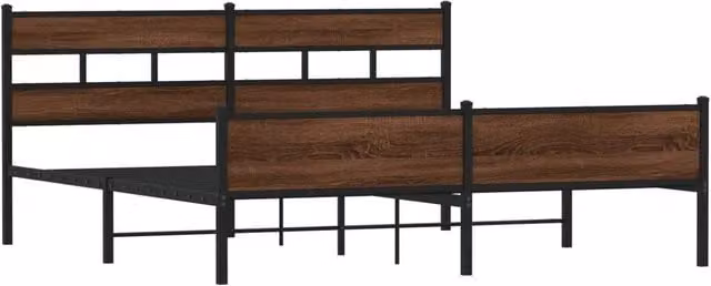 Berkfield Home Metal and Wood Bed Frame in Brown Oak, W/D/H: 180 x 200 x 91.5 cm