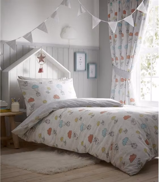 Portfolio Home Reversible Graphic Animal Childrens Duvet Cover Set, Grey, 90 x 200 cm