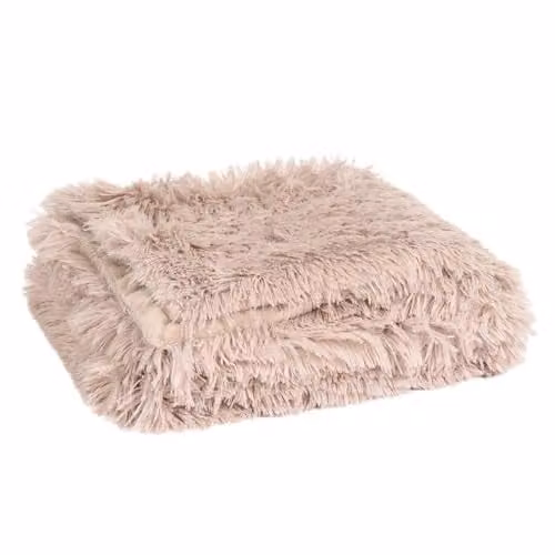 OHS Fluffy Fleece Throw Blanket in Beige, W/D/H: 200 x 240 cm