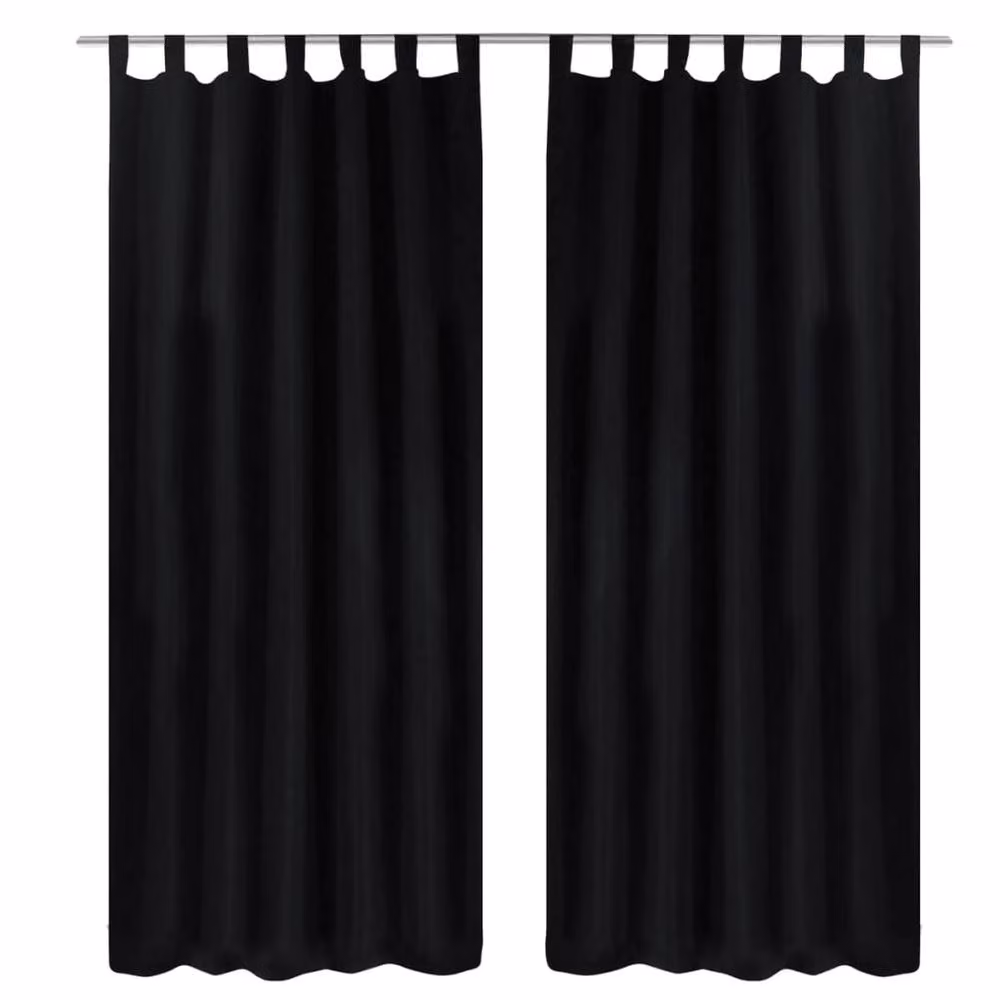 Berkfield Home 2-Piece Black Micro-Satin Fabric Curtains with Tabs, W: 140 cm, H: 245 cm – 2