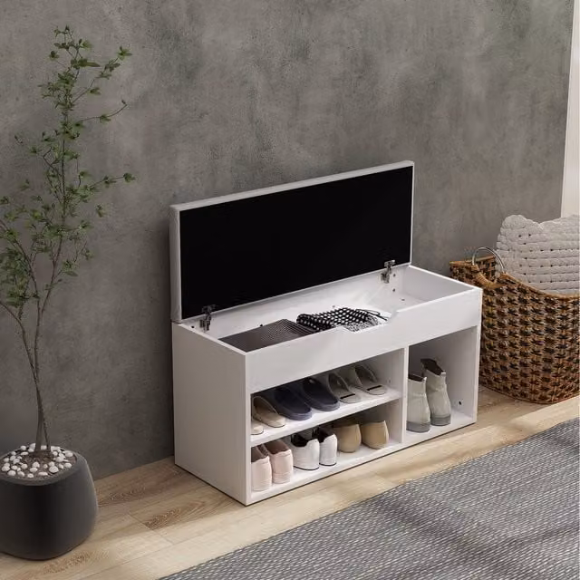 HOMCOM Modern Grey and White MDF Shoe Rack for Hallways