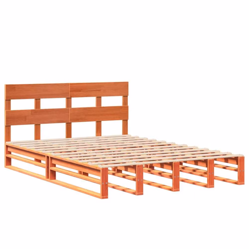 Berkfield Home Small Double Solid Pine Bed Frame in Wax Brown, W/D/H: 120 x 200 cm – 3