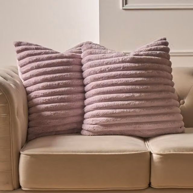 OHS Pack of 2 Purple Faux Fur Ribbed Square Cushion Covers