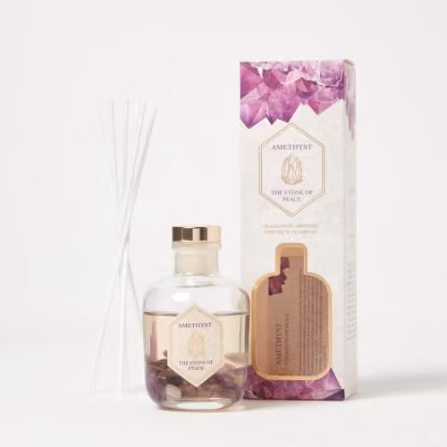 HOMESCAPES Amethyst Crystal Reed Diffuser with Lavender Scent in Purple