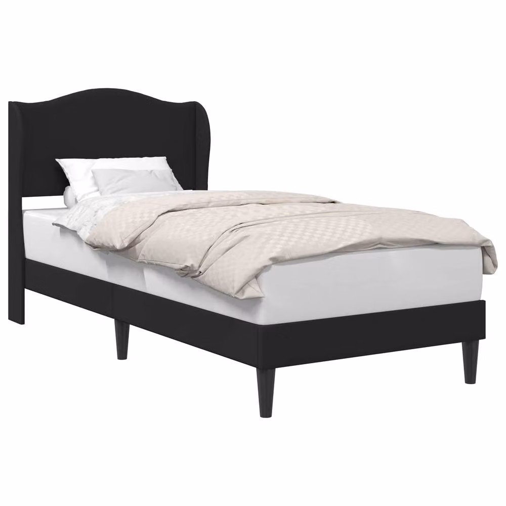 Berkfield Home Upholstered Bed Frame with Headboard in Black Faux Leather, W/D/H: 90 x 190 cm – 2
