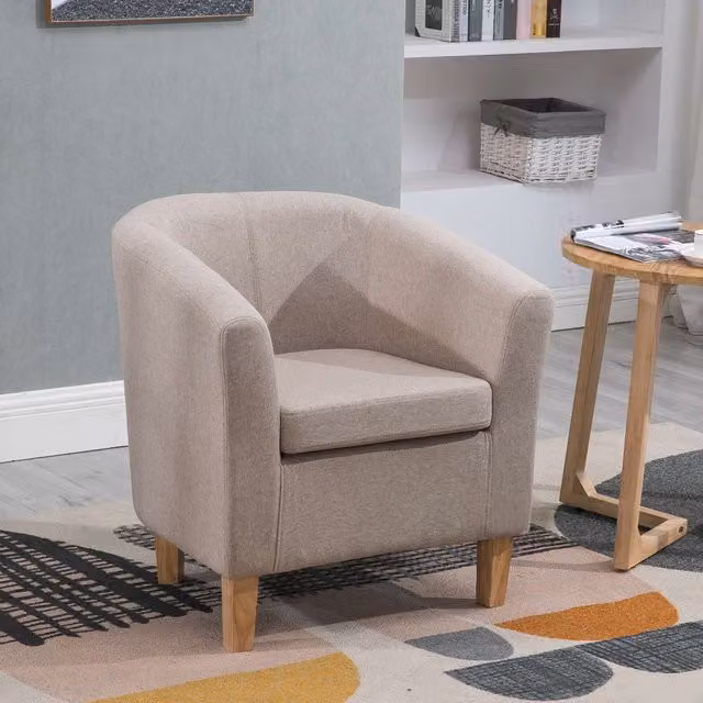 WestWood Modern Cream Linen Fabric Tub Chair with Armrests