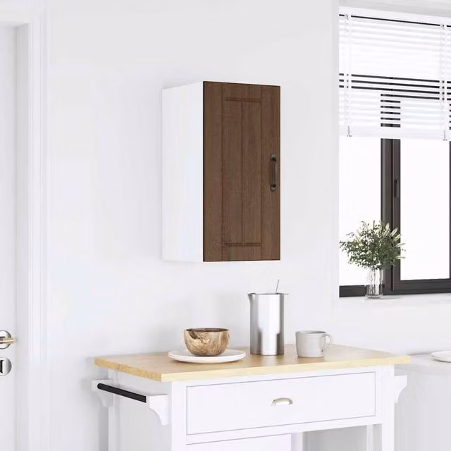 Berkfield Home Lucca Wall Mounted Kitchen Cabinet in Brown Oak with Glass Doors – 1