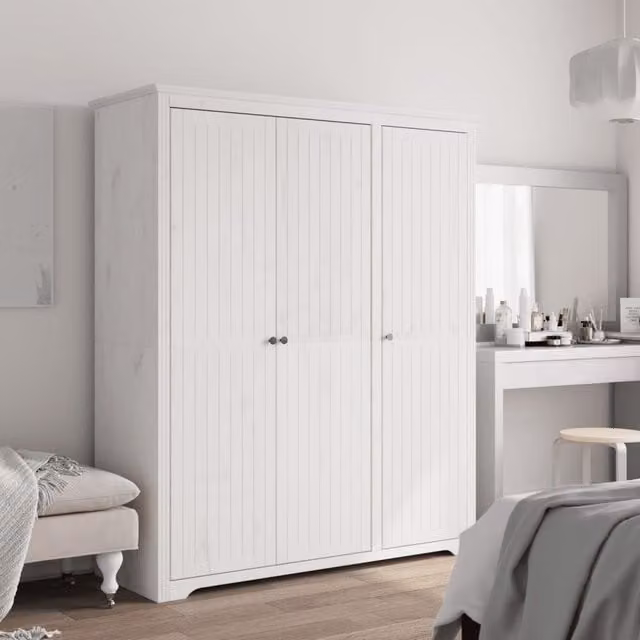 Berkfield Home BODO White Solid Wood Pine Wardrobe W/D/H: 151.5 x 52 x 176.5 cm