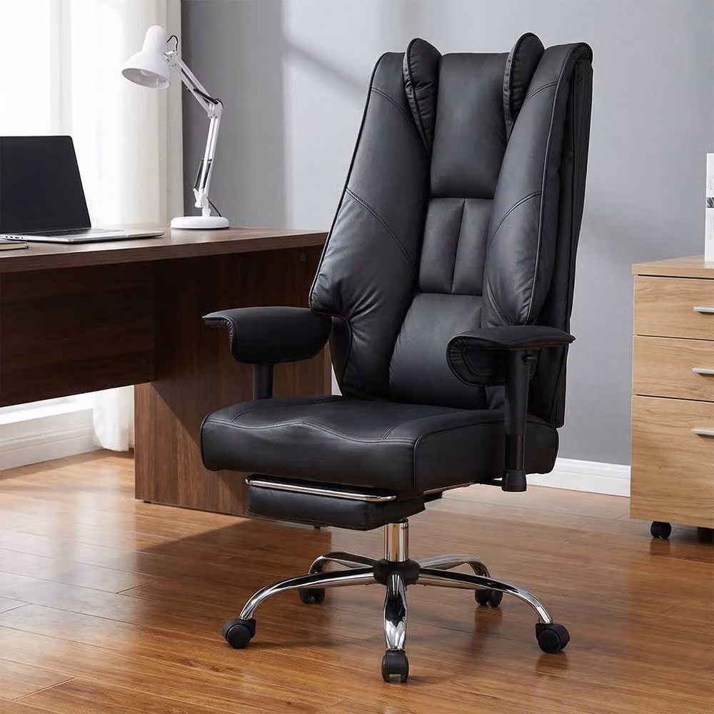 Levede Black PU Leather Executive High Back Office Chair with Headrest and Armrests – 3