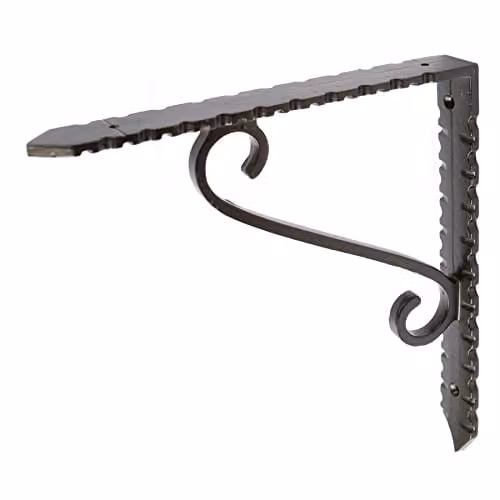 Hammer and Tongs Notched Scroll Iron Shelf Bracket in Matt Black, Depth: 20.5 cm